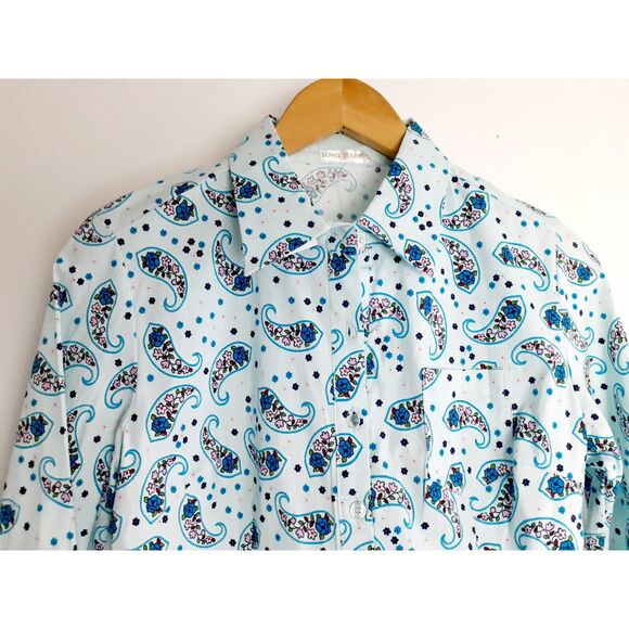SOHO Jeans Womens Sky Blue Swirly Paisley Button-Up Shirt Jr. Sz Large NWT - Picture 5 of 16